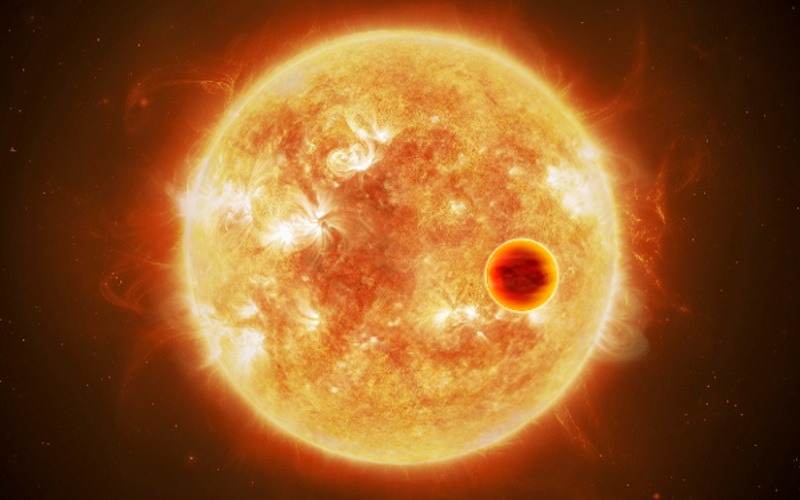 Exoplanète « chaude » près de son étoile (image non réelle, interprétée et reconstituée par un artiste)