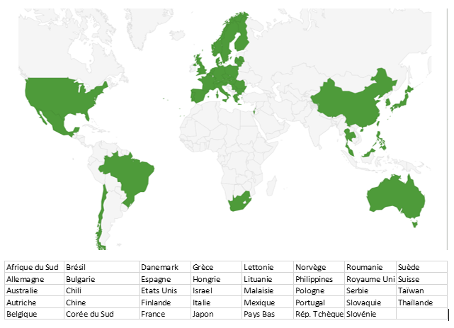 Figure 3 : Les 39 pays participant au réseau international ILTER